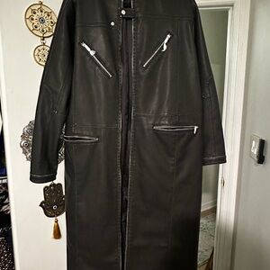 New with Tag Black Leather Biker Long Jacket